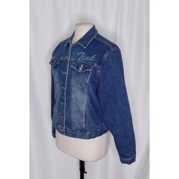 Vintage DISNEY STORE Jean Denim Tinkerbell Tink Jean Jacket Rhinestone Large - Picture 4 of 13